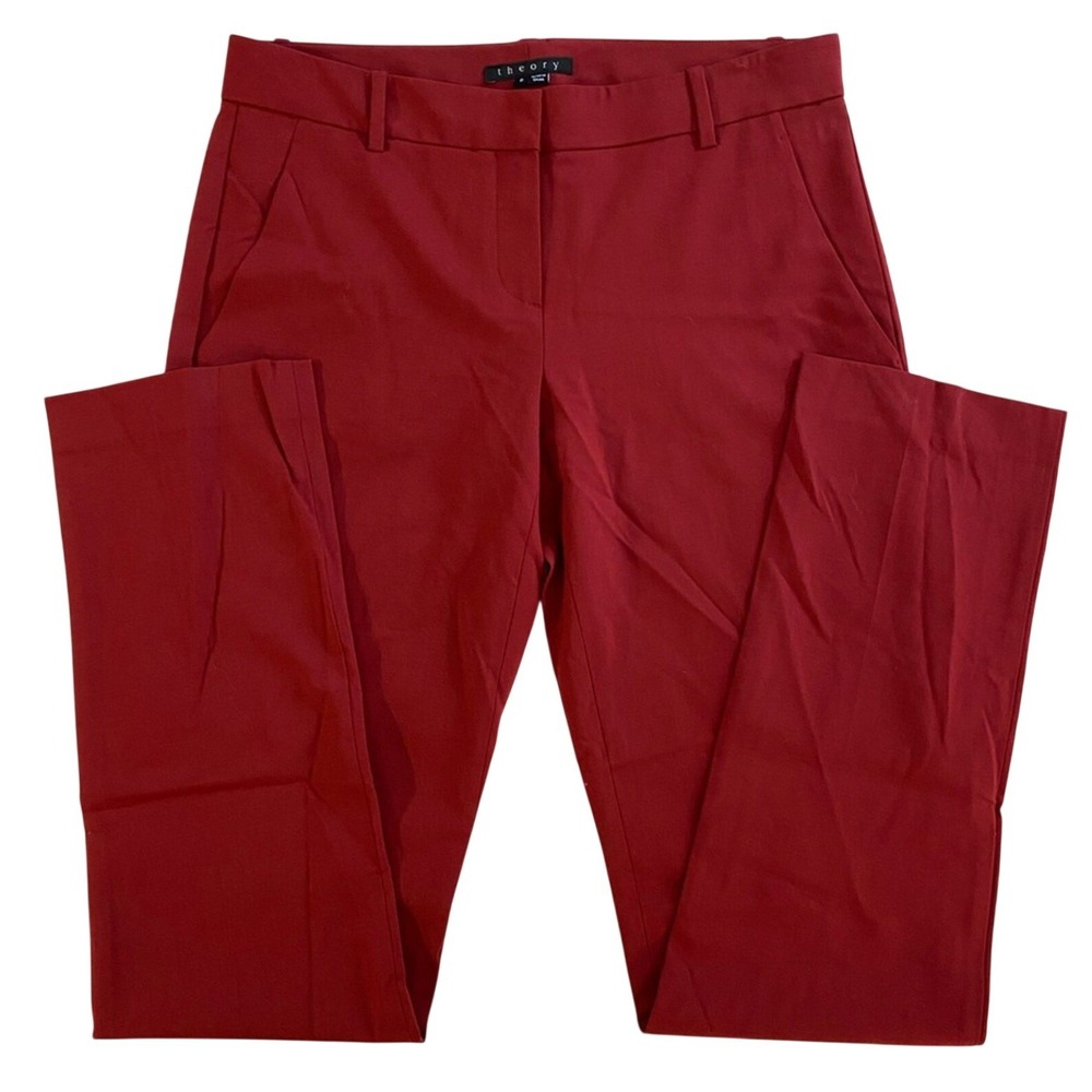 Theory Women's Nabiki Dress Pants Size 6 Flame Red Wool Straight Leg Mid Rise